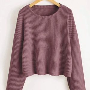 Romwe Solid Waffle Knit Cropped Oversized Sweater